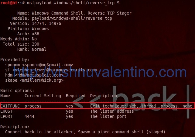 What is Metasploit EXITFUNC?
