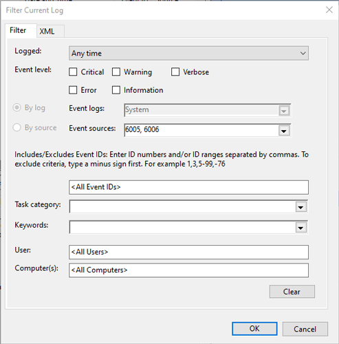 See Pc Startup Shutdown History Event Viewer Filter Log